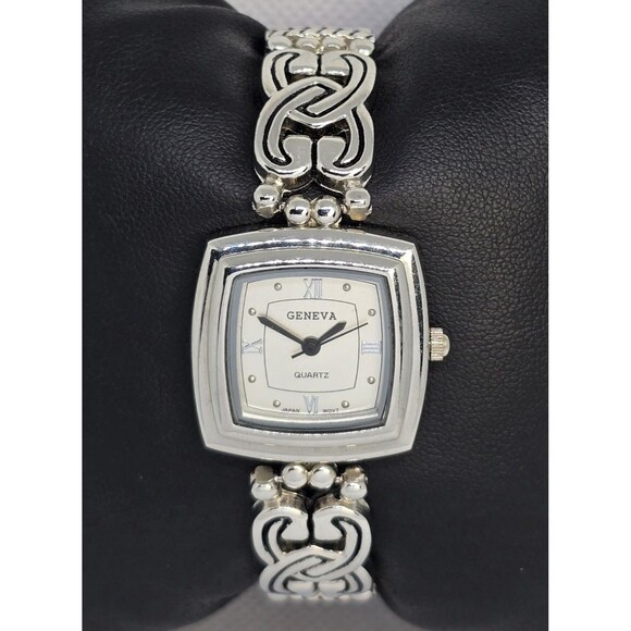 Geneva Accessories - Women's Geneve Square Silver Tone Dial Case Pink Leather Strap Watch 04